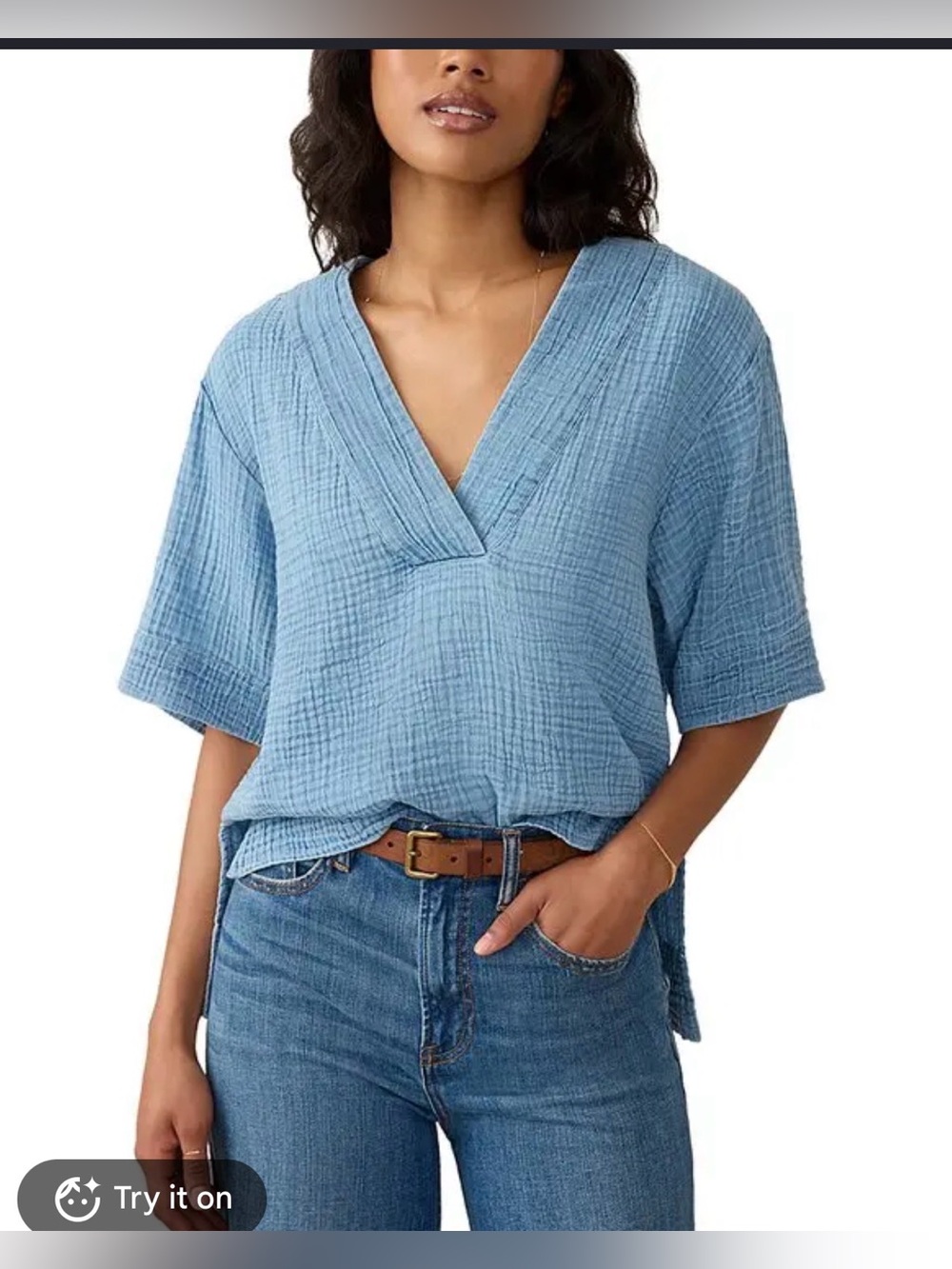 Faherty Dune Relaxed Fit Cotton Gauze Top Blue Organic Cotton , Large